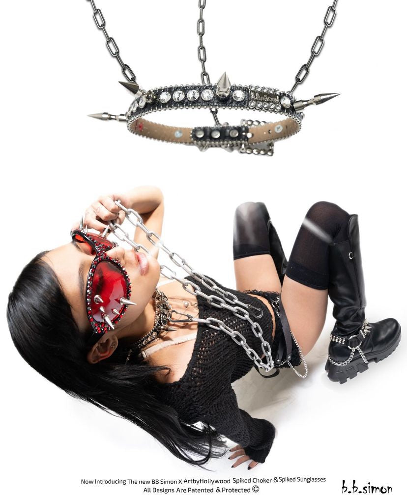 BB Simon x Artbyhollywood spiked choker and Shades